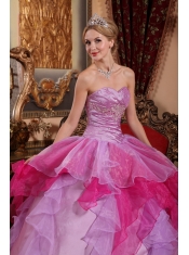 Lavender and Hot Pink Ball Gown Sweetheart Floor-length Organza Beading Sweet 16 Dress