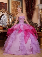 Lavender and Hot Pink Ball Gown Sweetheart Floor-length Organza Beading Sweet 16 Dress