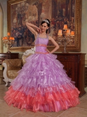 Lavender Ball Gown Halter Floor-length Organza Beading Quinceanera Dress