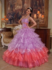 Lavender Ball Gown Halter Floor-length Organza Beading Quinceanera Dress