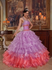 Lavender Ball Gown Halter Floor-length Organza Beading Quinceanera Dress