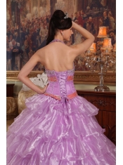 Lavender Ball Gown Halter Floor-length Organza Beading Quinceanera Dress