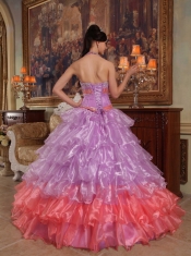 Lavender Ball Gown Halter Floor-length Organza Beading Quinceanera Dress