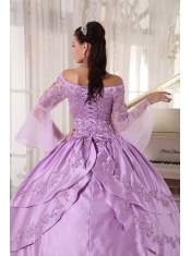 Lavender Ball Gown Off The Shoulder Floor-length Taffeta and Organza Appliques Quinceanera Dress