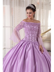 Lavender Ball Gown Off The Shoulder Floor-length Taffeta and Organza Appliques Quinceanera Dress