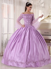 Lavender Ball Gown Off The Shoulder Floor-length Taffeta and Organza Appliques Quinceanera Dress