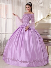 Lavender Ball Gown Off The Shoulder Floor-length Taffeta and Organza Appliques Quinceanera Dress