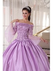 Lavender Ball Gown Off The Shoulder Floor-length Taffeta and Organza Appliques Quinceanera Dress