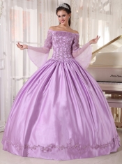 Lavender Ball Gown Off The Shoulder Floor-length Taffeta and Organza Appliques Quinceanera Dress