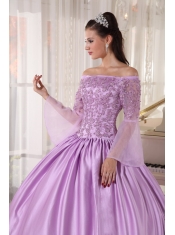 Lavender Ball Gown Off The Shoulder Floor-length Taffeta and Organza Appliques Quinceanera Dress