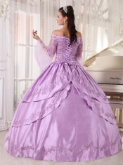 Lavender Ball Gown Off The Shoulder Floor-length Taffeta and Organza Appliques Quinceanera Dress