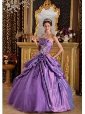 Lavender Ball Gown Strapless Floor-length Appliques Taffeta Quinceanera Dress