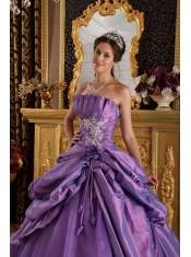 Lavender Ball Gown Strapless Floor-length Appliques Taffeta Quinceanera Dress