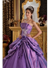 Lavender Ball Gown Strapless Floor-length Appliques Taffeta Quinceanera Dress