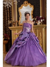 Lavender Ball Gown Strapless Floor-length Appliques Taffeta Quinceanera Dress