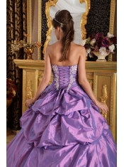 Lavender Ball Gown Strapless Floor-length Appliques Taffeta Quinceanera Dress