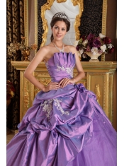 Lavender Ball Gown Strapless Floor-length Appliques Taffeta Quinceanera Dress