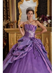 Lavender Ball Gown Strapless Floor-length Appliques Taffeta Quinceanera Dress