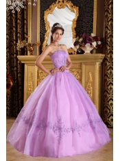 Lavender Ball Gown Strapless Floor-length Appliques Tulle Quinceanera Dress