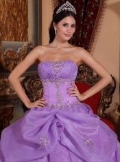 Lavender Ball Gown Strapless Floor-length Organza Beading Quinceanera Dress