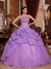 Lavender Ball Gown Strapless Floor-length Organza Beading Quinceanera Dress