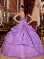 Lavender Ball Gown Strapless Floor-length Organza Beading Quinceanera Dress