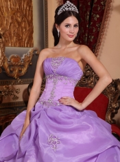 Lavender Ball Gown Strapless Floor-length Organza Beading Quinceanera Dress