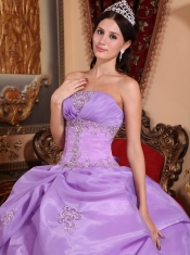 Lavender Ball Gown Strapless Floor-length Organza Beading Quinceanera Dress