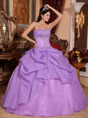 Lavender Ball Gown Strapless Floor-length Organza Beading Quinceanera Dress