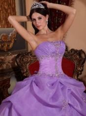 Lavender Ball Gown Strapless Floor-length Organza Beading Quinceanera Dress