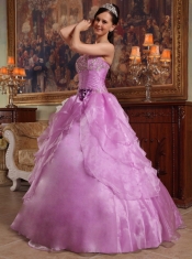 Lavender Ball Gown Strapless Floor-length Organza Beading Quinceanera Dress