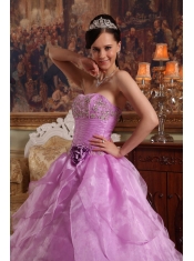 Lavender Ball Gown Strapless Floor-length Organza Beading Quinceanera Dress