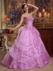 Lavender Ball Gown Strapless Floor-length Organza Beading Quinceanera Dress