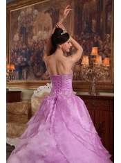 Lavender Ball Gown Strapless Floor-length Organza Beading Quinceanera Dress