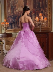 Lavender Ball Gown Strapless Floor-length Organza Beading Quinceanera Dress