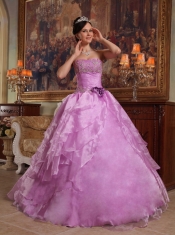 Lavender Ball Gown Strapless Floor-length Organza Beading Quinceanera Dress