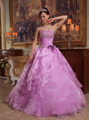 Lavender Ball Gown Strapless Floor-length Organza Beading Quinceanera Dress