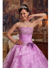 Lavender Ball Gown Strapless Floor-length Organza Beading Quinceanera Dress