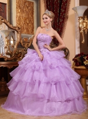 Lavender Ball Gown Strapless Floor-length Organza Beading Sweet 16 Dress