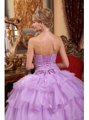 Lavender Ball Gown Strapless Floor-length Organza Beading Sweet 16 Dress