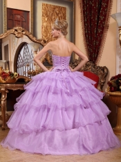 Lavender Ball Gown Strapless Floor-length Organza Beading Sweet 16 Dress