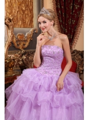 Lavender Ball Gown Strapless Floor-length Organza Beading Sweet 16 Dress