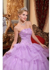 Lavender Ball Gown Strapless Floor-length Organza Beading Sweet 16 Dress