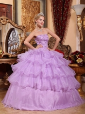 Lavender Ball Gown Strapless Floor-length Organza Beading Sweet 16 Dress