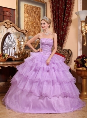Lavender Ball Gown Strapless Floor-length Organza Beading Sweet 16 Dress