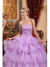 Lavender Ball Gown Strapless Floor-length Organza Beading Sweet 16 Dress
