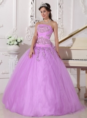 Lavender Ball Gown Strapless Floor-length Taffeta and Tulle Beading Sweet 16 Dress