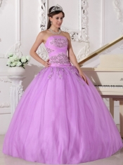 Lavender Ball Gown Strapless Floor-length Taffeta and Tulle Beading Sweet 16 Dress