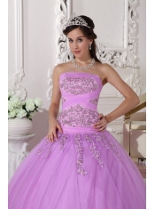 Lavender Ball Gown Strapless Floor-length Taffeta and Tulle Beading Sweet 16 Dress