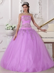 Lavender Ball Gown Strapless Floor-length Taffeta and Tulle Beading Sweet 16 Dress